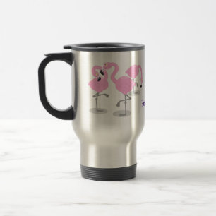 Niedlich rosa Flamingo Trio Cartoon personalisiert Reisebecher