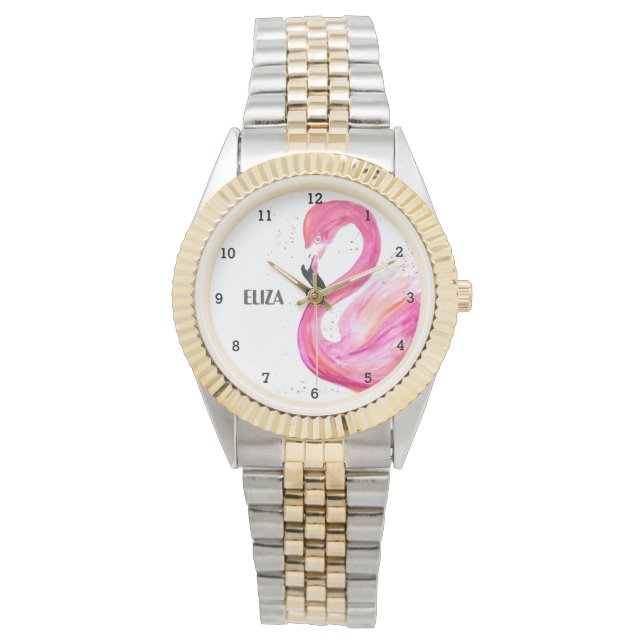 Niedlich rosa Flamingo Tropical Bird Wildlife Watc Armbanduhr (Vorderseite)