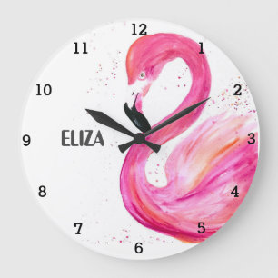 Niedlich rosa Flamingo Tropical Bird Wildlife Watc Große Wanduhr