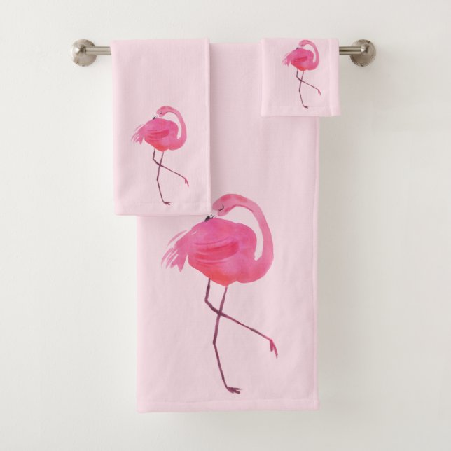 Niedlich rosa FlamingoPale Rosa Hintergrund Badhandtuch Set (Insitu)