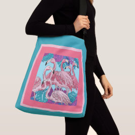 Niedlich rosa Flamingos auf Rosa & Minze Tragetaschen Mit Langen Trägern