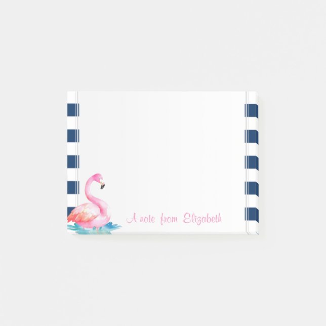 Niedlich rosa Flamingos, blaue Streifen Post-it Klebezettel (Vorderseite)