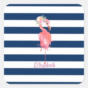 Niedlich-rosa Flamingos-Blume, gestrichen Quadratischer Aufkleber