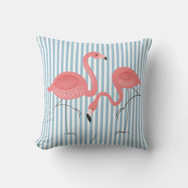 Niedlich rosa Flamingos mit weißen und blauen Stre Kissen (Vorderseite)