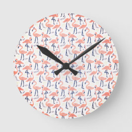 Niedlich rosa Flamingos Runde Wanduhr