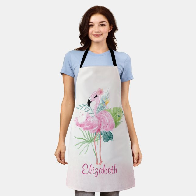 Niedlich rosa FlamingosTropische Blätter Schürze (Getragen)