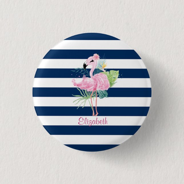 Niedlich rosa FlamingosTropisches Leaf,Streifen Button (Vorderseite)