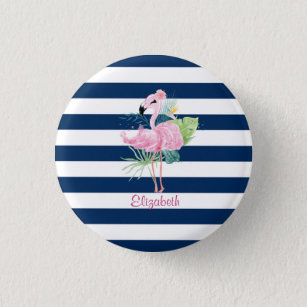 Niedlich rosa FlamingosTropisches Leaf,Streifen Button
