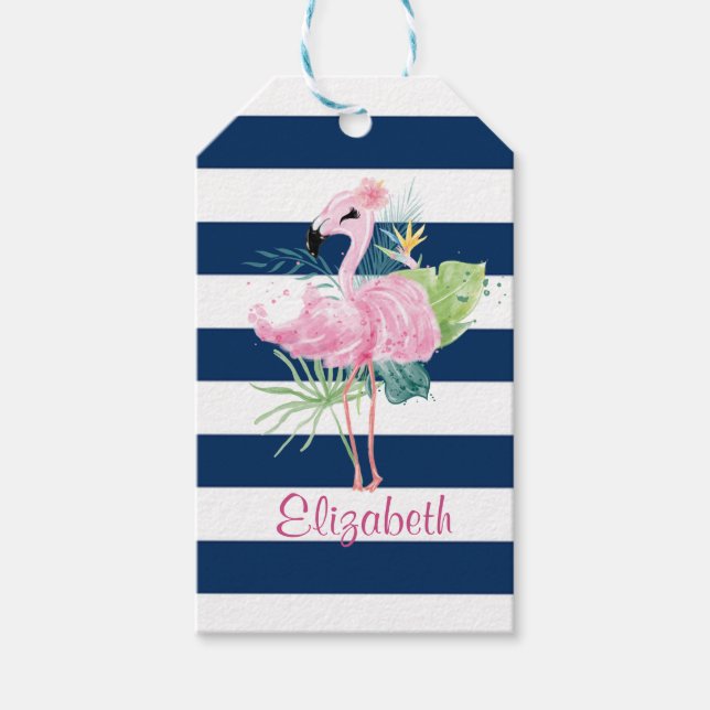Niedlich rosa FlamingosTropisches Leaf,Streifen Geschenkanhänger (Vorderseite)