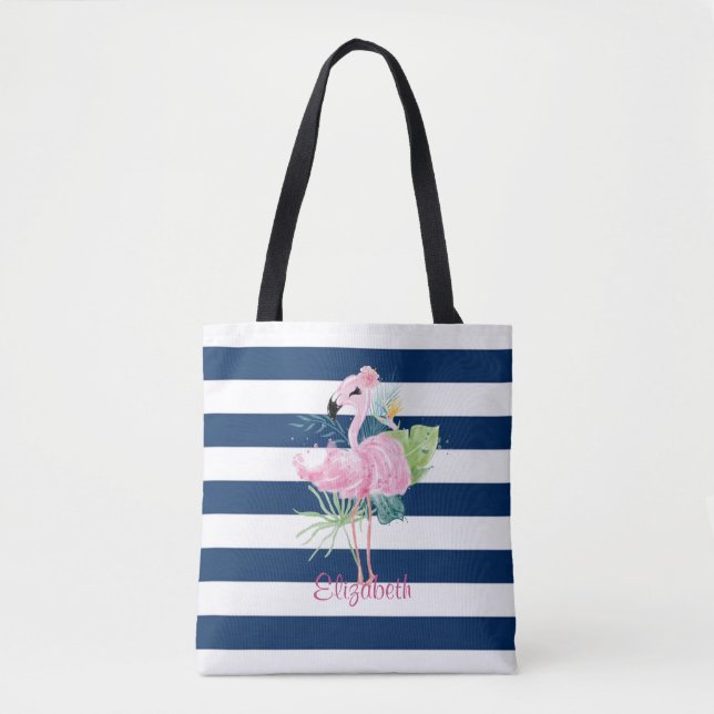 Niedlich rosa FlamingosTropisches Leaf,Streifen Tasche (Vorderseite)