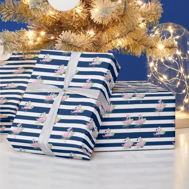 Niedlich rosa FlamingosTropisches Leaf,Striped Cla Geschenkpapier (Feiertage)