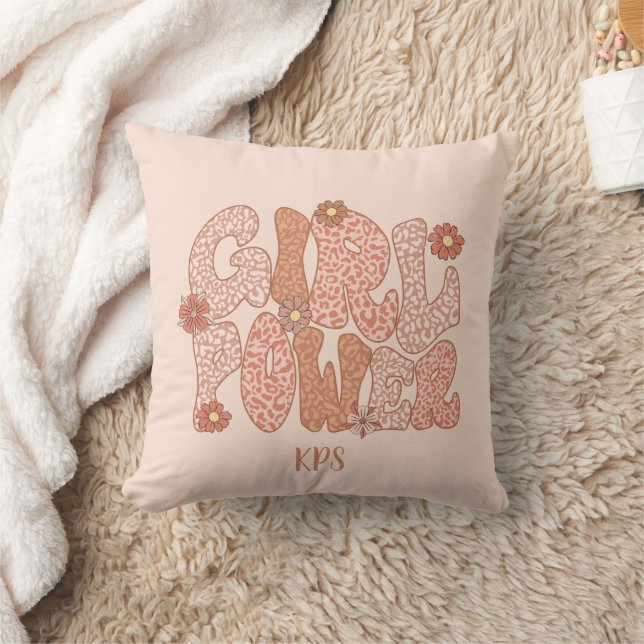 Niedlich-Rosa-Floral-Girl-Power Monogramm Kissen (Decke)