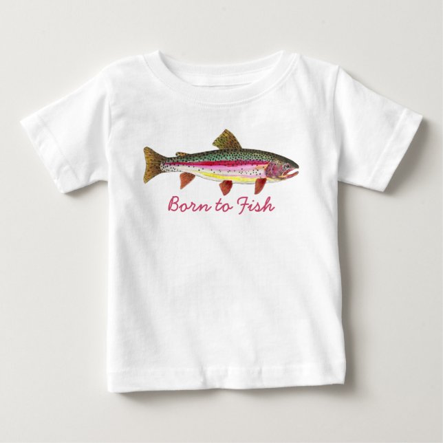 Niedlich rosa "Geboren zu Fischen", Forellenfische Baby T-shirt (Vorderseite)