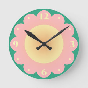 Niedlich Rosa Gelbe Cartoon Blume Girls Runde Wanduhr