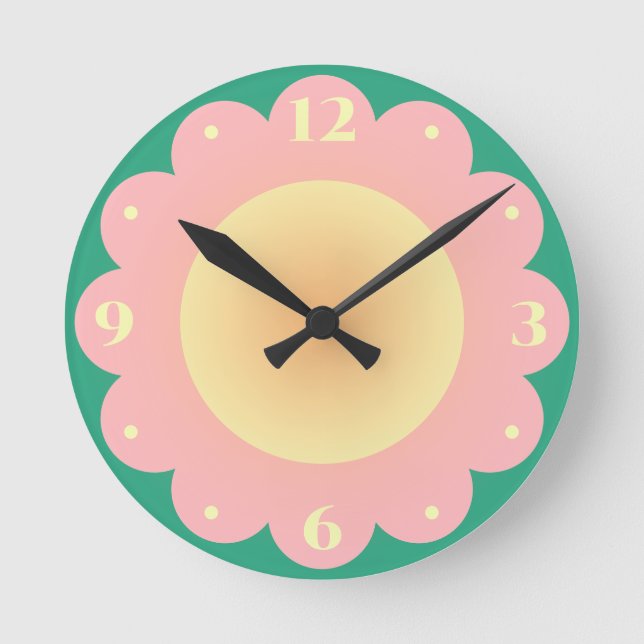 Niedlich Rosa Gelbe Cartoon Blume Girls Runde Wanduhr (Vorderseite)