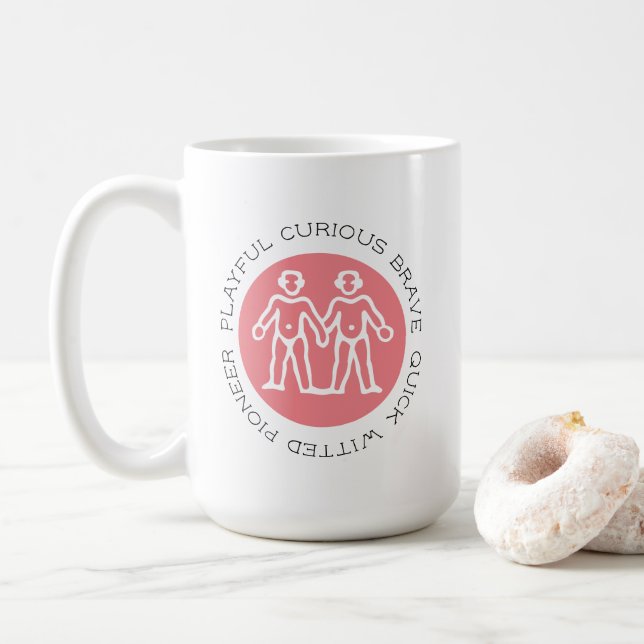 Niedlich-rosa Gemini-Merkmale Zodiac-Tasse Kaffeetasse (Mit Donut)