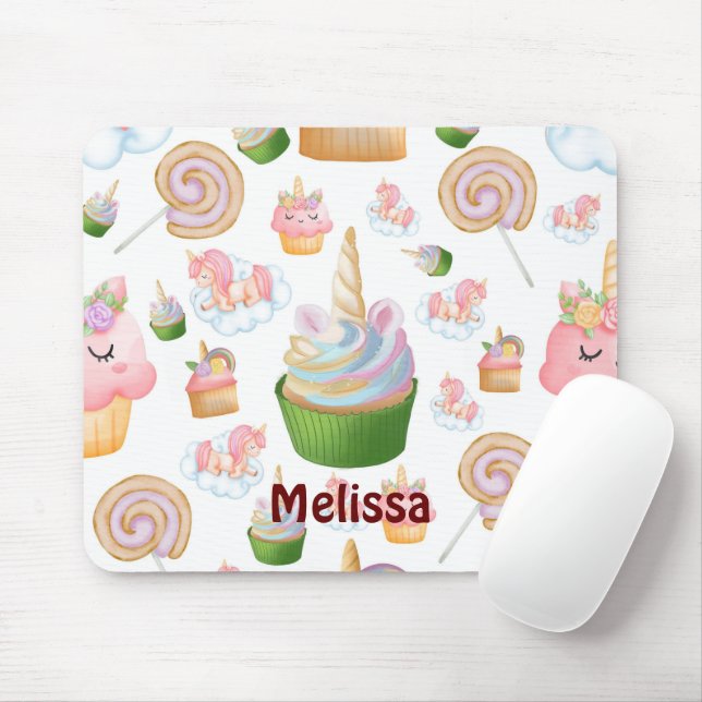 Niedlich rosa Girlanname Cupcake Unicorn Muster Mousepad (Mit Mouse)