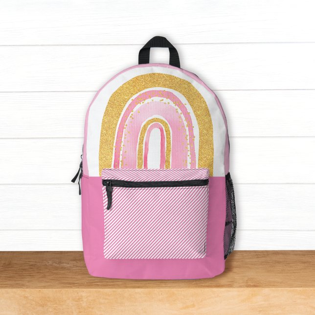 Niedlich rosa Glitzer Regenbogen mit Namen Kinder Bedruckter Rucksack (Von Creator hochgeladen)