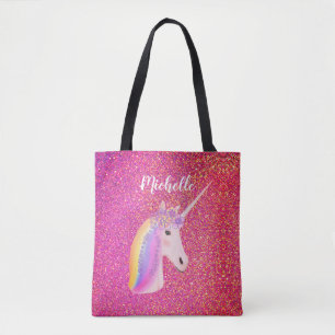 Niedlich rosa Glitzer Unicorn Personalisierter Nam Tasche