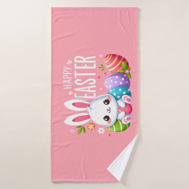 Niedlich, rosa glücklich Osterhase Badehandtuch (Badehandtuch)