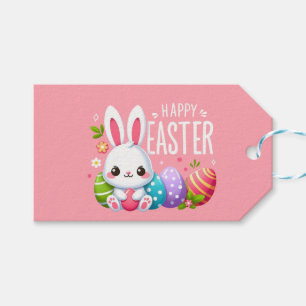 Niedlich, rosa glücklich Osterhase Geschenkanhänger
