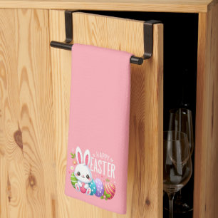 Niedlich, rosa glücklich Osterhase Geschirrtuch