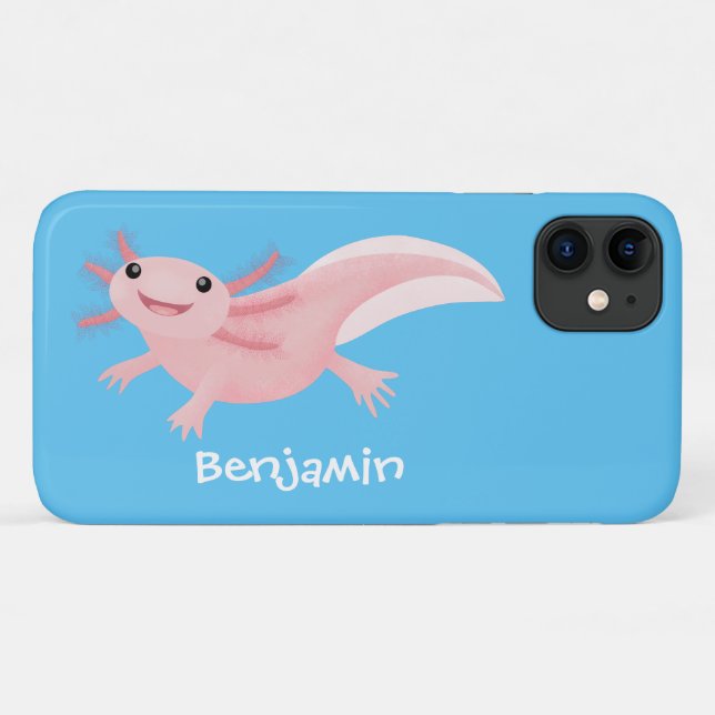 Niedlich-rosa-glückliche axolotl Case-Mate iPhone hülle (Rückseite (Horizontal))