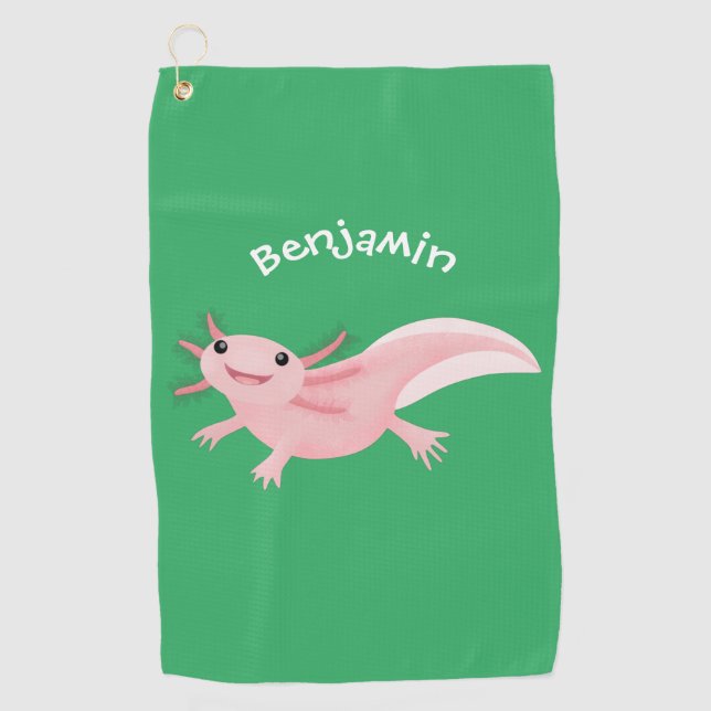 Niedlich-rosa-glückliche axolotl golfhandtuch (Vorderseite)
