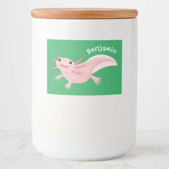 Niedlich-rosa-glückliche axolotl lebensmitteletikett (Vorderseite)
