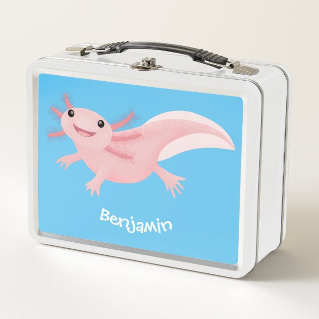 Niedlich-rosa-glückliche axolotl metall brotdose (Vorderseite)