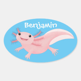 Niedlich-rosa-glückliche axolotl ovaler aufkleber