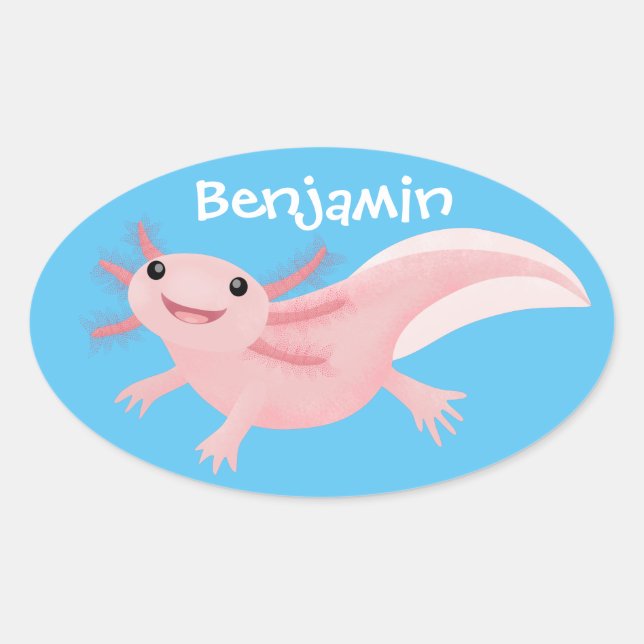 Niedlich-rosa-glückliche axolotl ovaler aufkleber (Vorderseite)