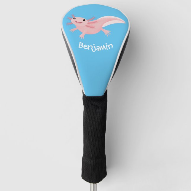 Niedlich rosa glückliche axolotl personalisiert golf headcover (Vorderseite)