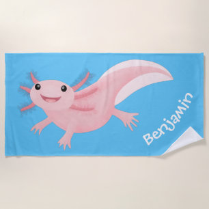 Niedlich rosa glückliche axolotl personalisiert strandtuch
