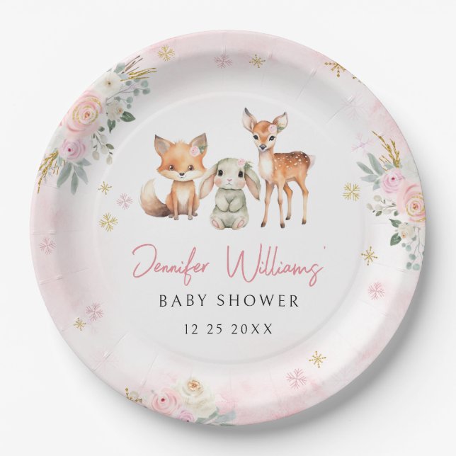 Niedlich rosa goldfarbene Teller für Babydusche (Vorderseite)