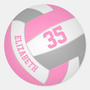 niedlich-rosa-graue personalisierte Volleyball Runder Aufkleber