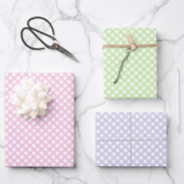 Niedlich rosa, grün und lavender Pastel Gingham Mu Geschenkpapier Set