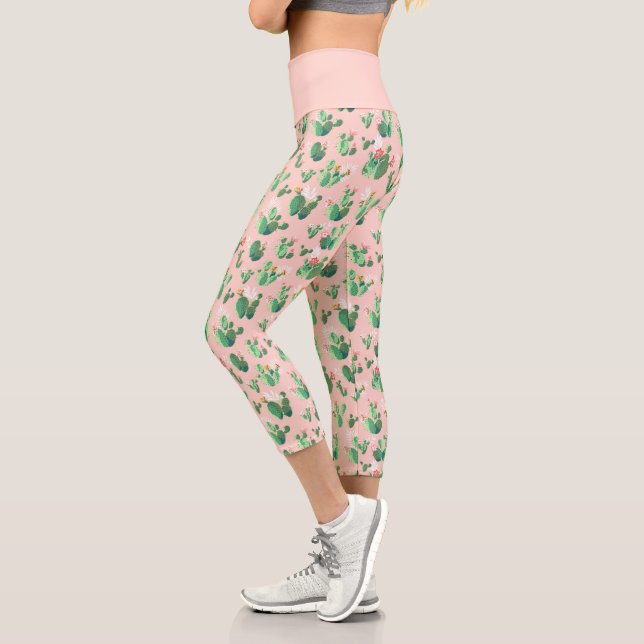 Niedlich rosa grüne Kakteen Sukkulente Pflanze Mus Capri Leggings (Links)