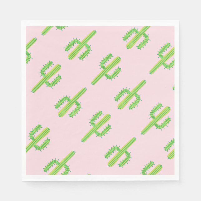 Niedlich rosa Grüner Kakteen Paper Napkins Serviette (Vorderseite)