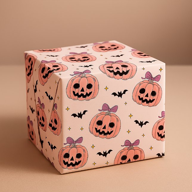 Niedlich rosa Halloween Jack-o'-Lanterns & Flederm Geschenkpapier (Von Creator hochgeladen)