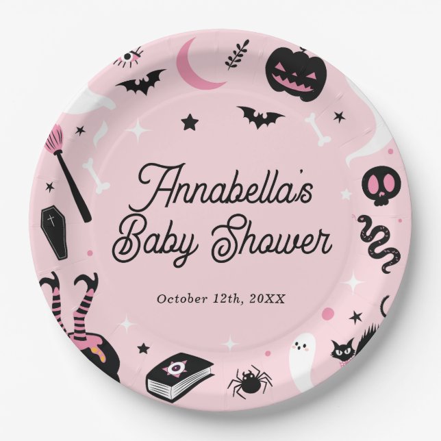 Niedlich-rosa Halloween-Kinderdusche Pappteller (Vorderseite)