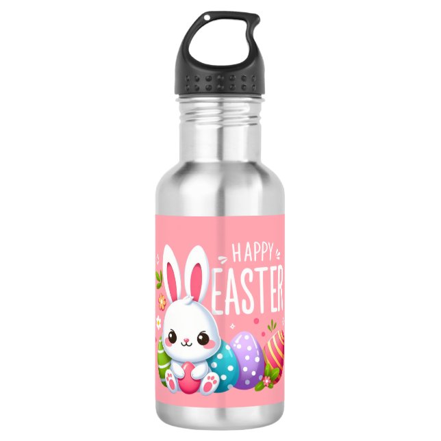 Niedlich, rosa Happy Ostersonne Edelstahlflasche (Vorderseite)