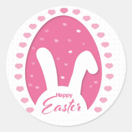Niedlich-rosa Hase und Herz Osteraufkleber Runder Aufkleber