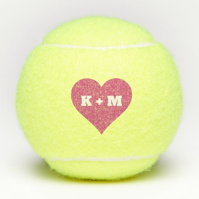 Niedlich-rosa-Herz-Romantische Monogramm-Paar-Init Tennisbälle (Vorderseite)