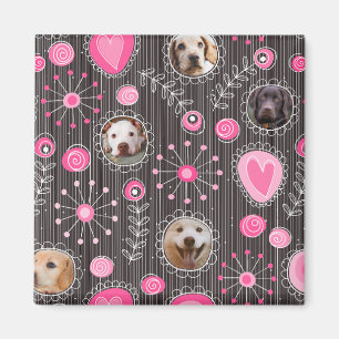 Niedlich rosa Herz und Blume Mama Hund FotoCollage Magnet