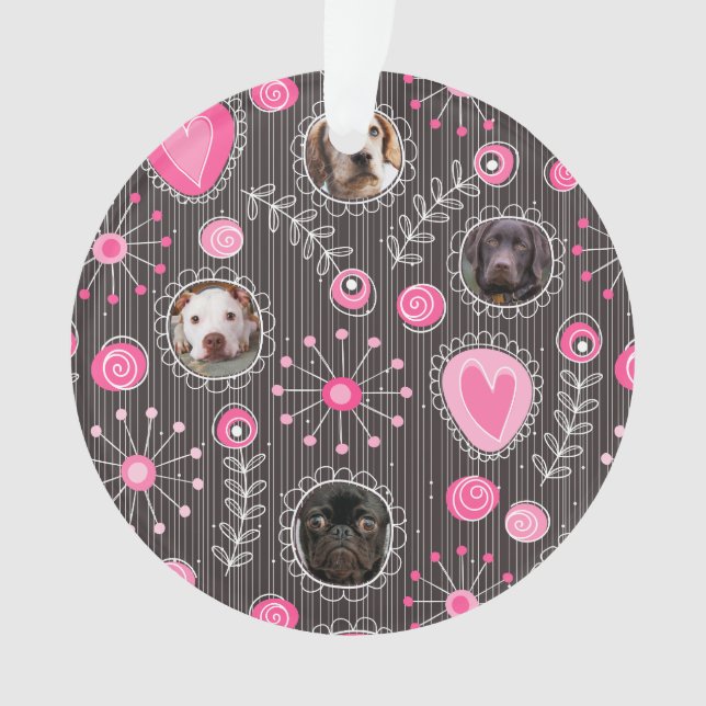 Niedlich rosa Herz und Blume Mama Hund FotoCollage Ornament (Vorderseite)