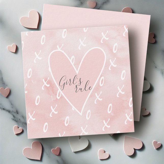 Niedlich rosa Herzklopfen Valentinstag Mitteilungskarte (Kids valentines day cards pink heart x and o pattern)