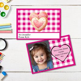 Niedlich rosa Kariertes Foto Unterricht Valentine Karte