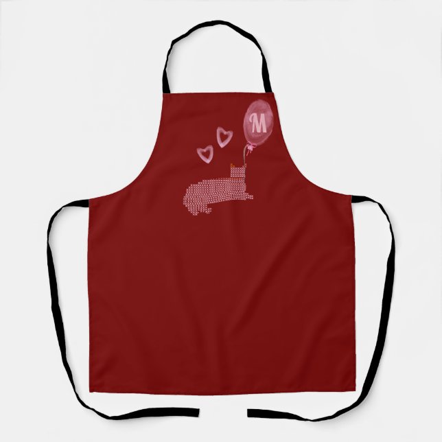 Niedlich rosa Katzenherzen Mit Monogramm Schürze (Vorderseite)