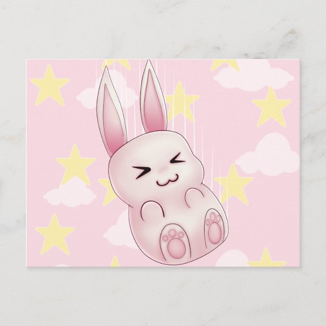 Niedlich rosa Kawaii Bunny Kaninchen fallen von St Postkarte (Vorderseite)